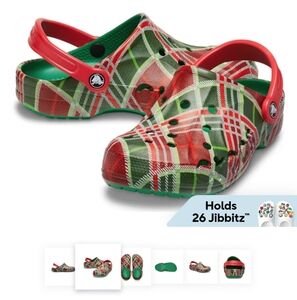 ISO Crocs Baya Holiday Plaid Clogs